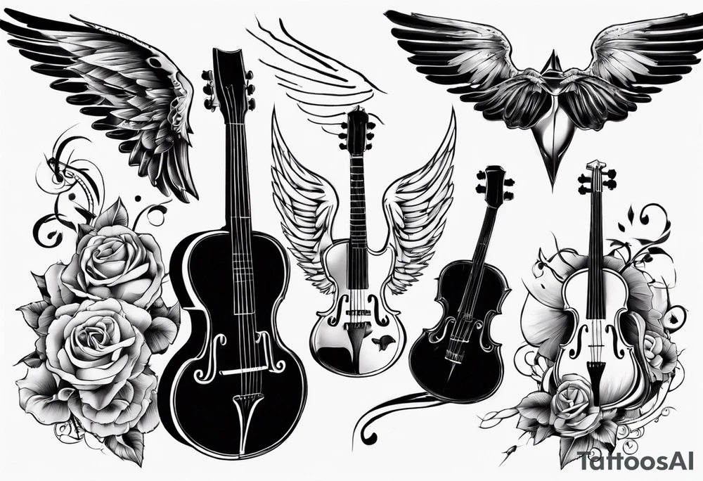 ACOUSTIC GUITAR AND VIOLIN WITH WINGS tattoo idea
