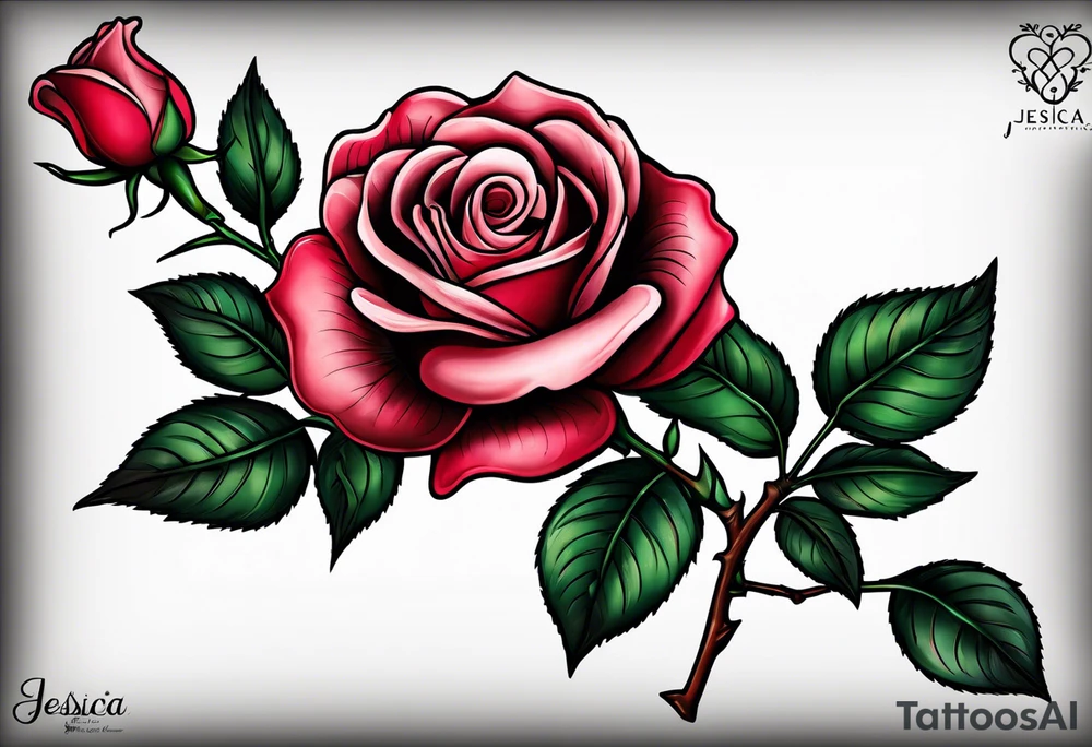 a small rose but instead of the branch put the name "jessica" written in Arabic so that the name is connected to the rose tattoo idea