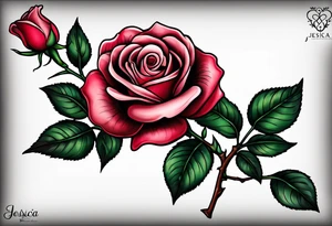 a small rose but instead of the branch put the name "jessica" written in Arabic so that the name is connected to the rose tattoo idea