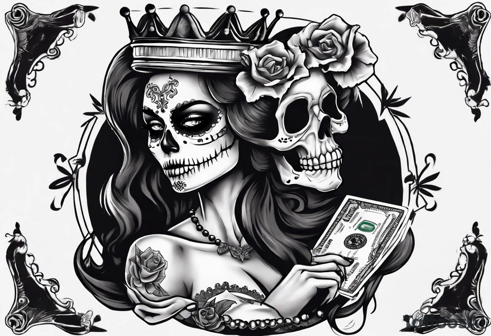 santa la muerta with money and crown
on the card tattoo idea