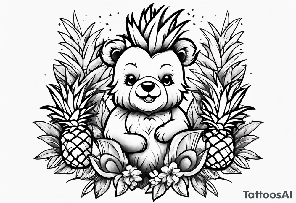 Cute pineapple bear tattoo idea