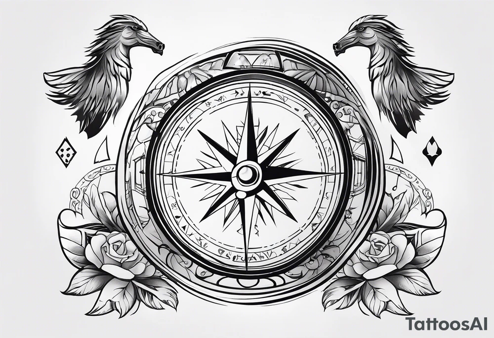 compass, playing cards, dice, horse, eagle sleeve tattoo idea