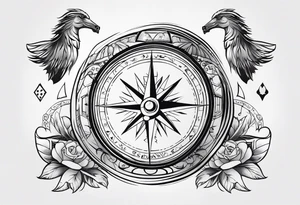 compass, playing cards, dice, horse, eagle sleeve tattoo idea
