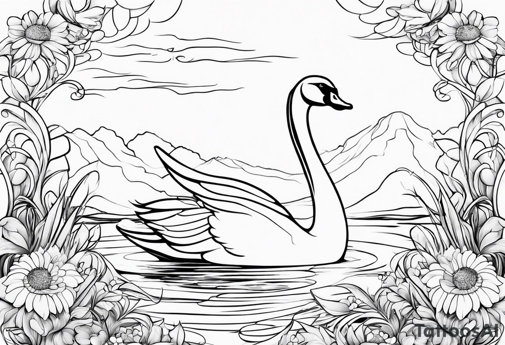 Swan outline from The Swan Princess movie incorporating a daisy flower tattoo idea
