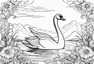 Swan outline from The Swan Princess movie incorporating a daisy flower tattoo idea