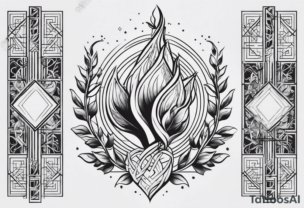 Elements: a simple north needle in the center, branches and leaves of the eggplant tree, and long wavy geometric lines on the outside
Location: Behind the upper arm of the left hand, about 6*20 spaces from the elbow to the shoulder tattoo idea