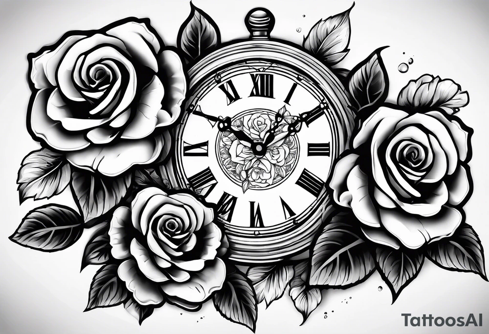 Eine weiße Taube darunter eine große Uhr mit einer Rose tattoo idea