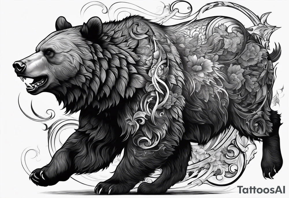 I want a sleeve tattoo design combining a bear fighting a bull tattoo idea