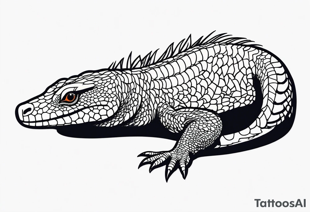 minimilist line style goanna lying down tattoo idea