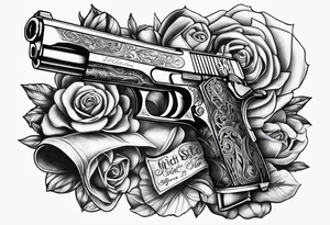 Chicano style 
city gangster guns tattoo idea