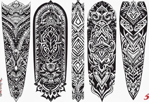 Riandi(04/01/2024) ,Lee-Mari(08/03/2025) , R&A(21/10/2022) include these names with the dates 
Tribal full sleeve tattoo idea