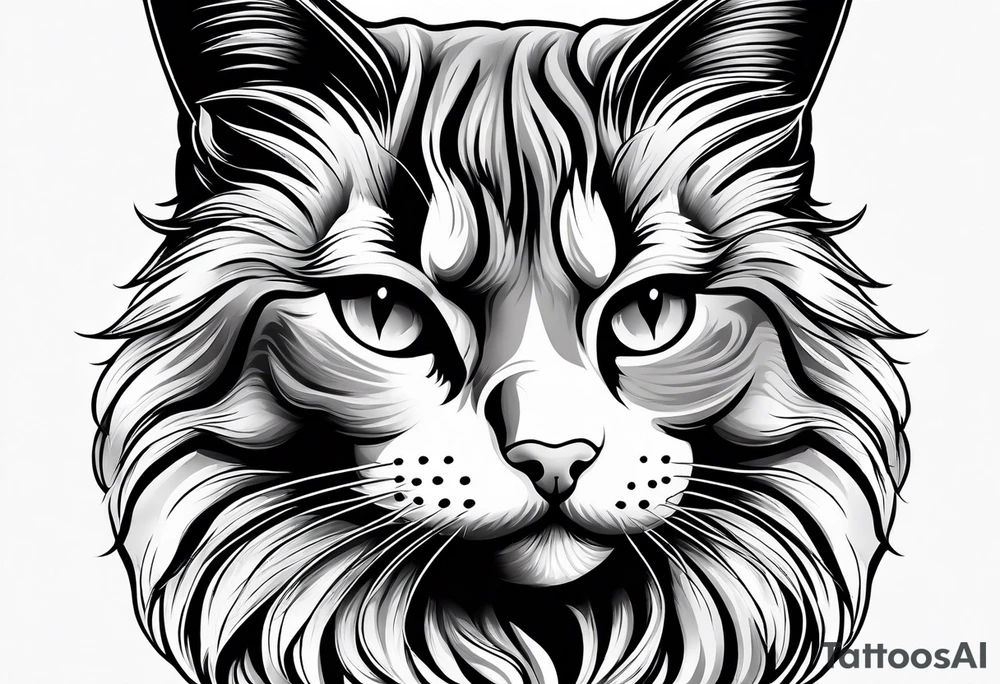 Long hair cat, regal, face gray and white fur tattoo idea