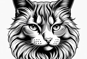 Long hair cat, regal, face gray and white fur tattoo idea