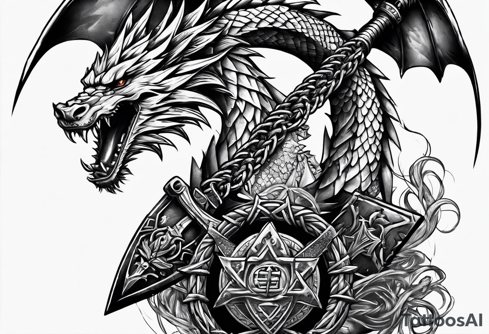 Valhalla sword chain barbed wire
dragon axe Valknut tattoo idea Valhalla sword chain barbed wire
dragon axe Valknut tattoo idea