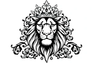 majestic lion wearing ornate crown, surrounded by baroque flourishes tattoo idea