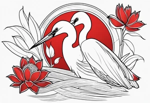 Egret and red lotuses tattoo idea
