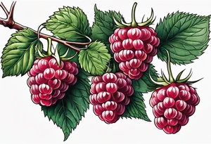 a single long raspberry branch with lots of leaves that is hanging upside down tattoo idea