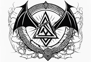 Valhalla sword shield dragon axe Valknut barbed wire 
 steps tattoo idea