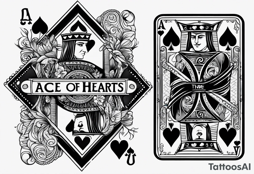 Show Two cards, king of hearts and the Ace of spades behind it tattoo idea