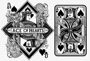 Show Two cards, king of hearts and the Ace of spades behind it tattoo idea