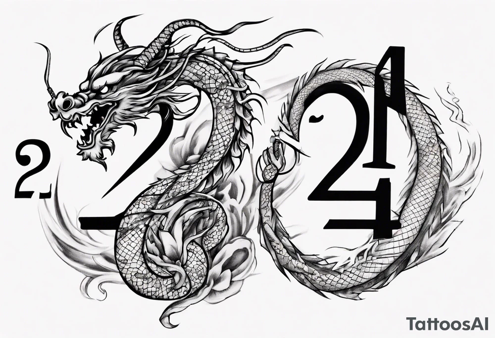Number 24 with a Chinese dragon around it tattoo idea