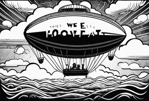 blimp that say "We All Float" going across it with penny wise the clown off in the distance tattoo idea