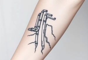 wide vertical System of pipes that transitions and transforms outwards of sides and end into thick, widespread 
veins of forearm tattoo idea