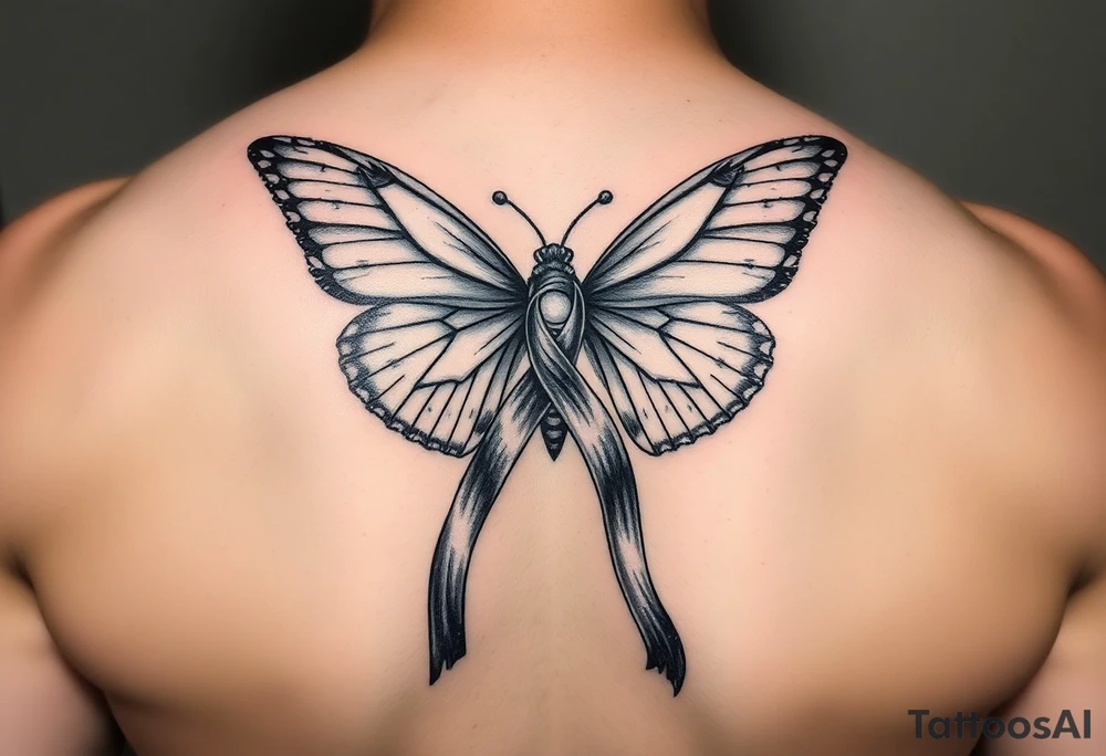 ethereal butterfly with flowing silk HIV-positive symbol ribbons in moonlight tattoo idea