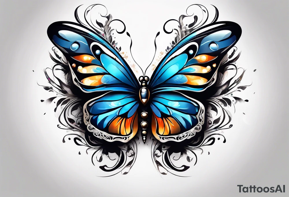 butterfly with blue wings. heart inside tattoo idea
