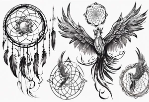 Fire Phoenix flying out of dream catcher tattoo idea