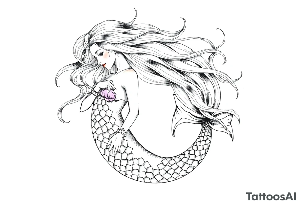 mermaid with flowing hair tattoo idea