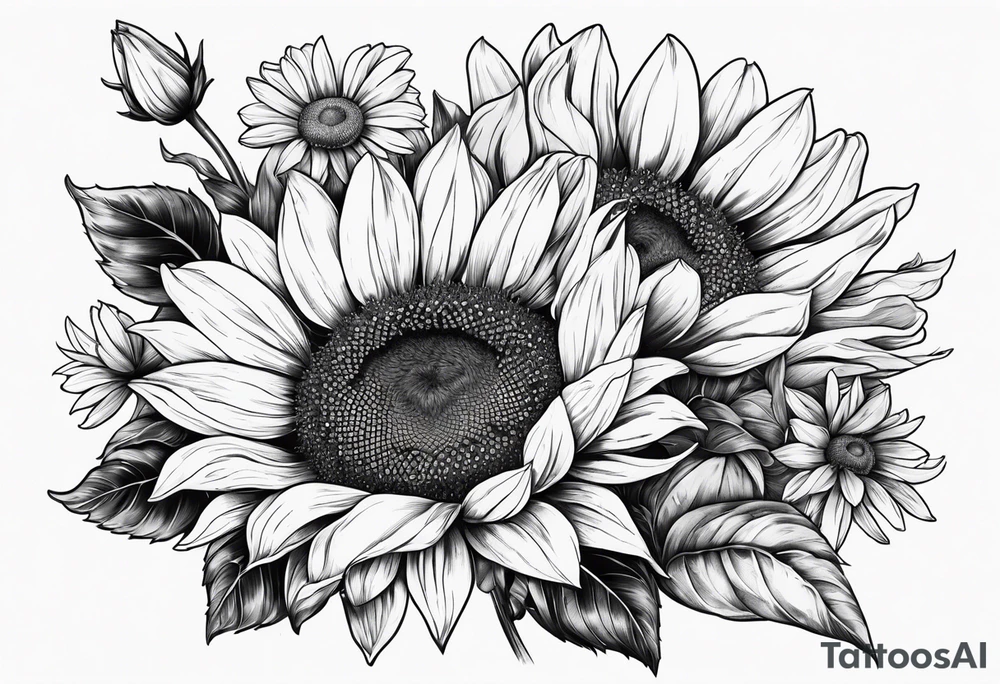 sunflowers, Daisy, wildflower, sleeve half tattoo idea