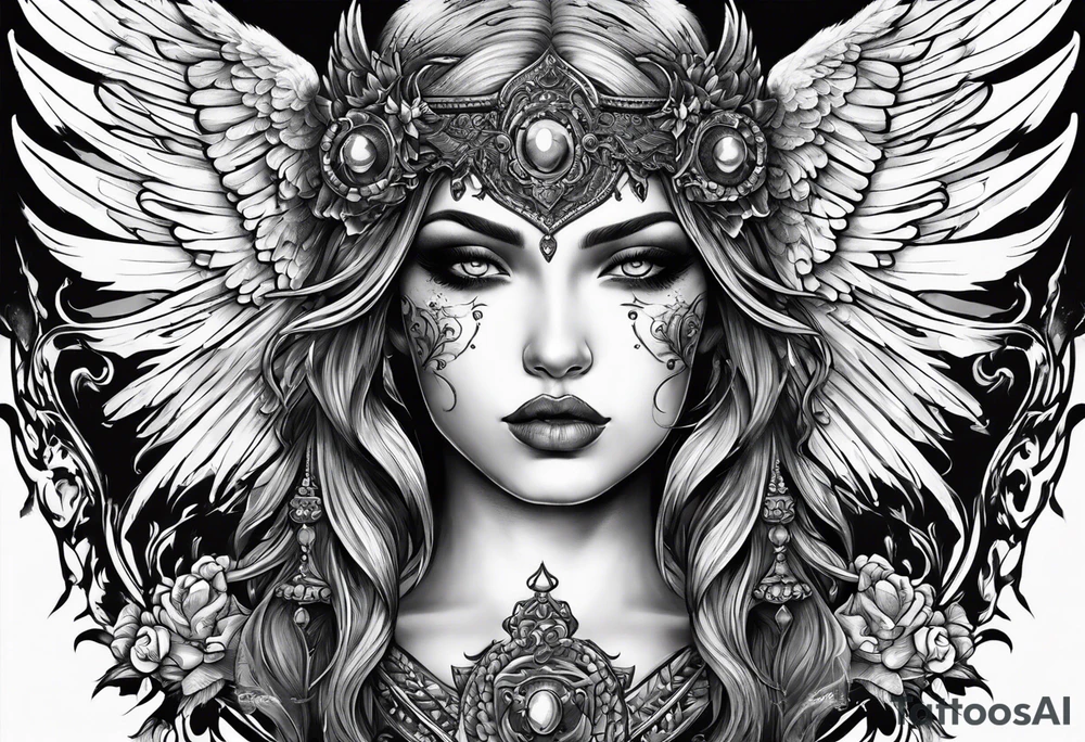 Creepy half angel half demon tattoo idea