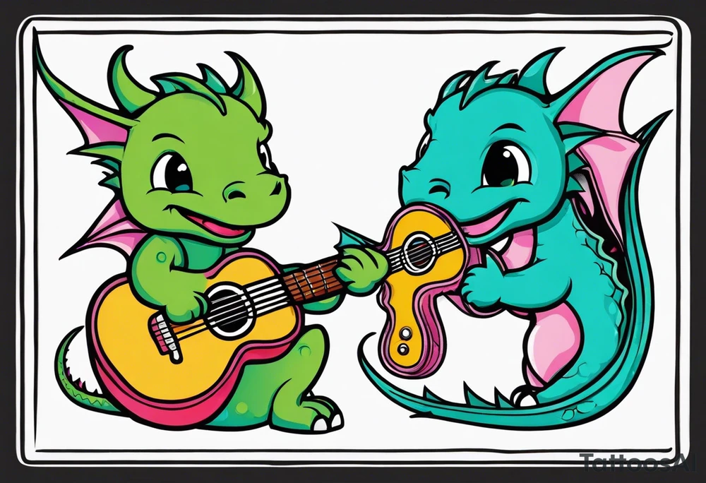 baby dragon with guitar tattoo idea