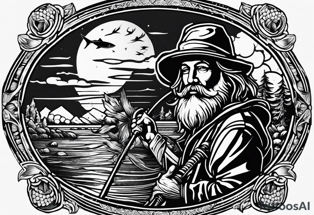 fisherman woodcut tattoo idea