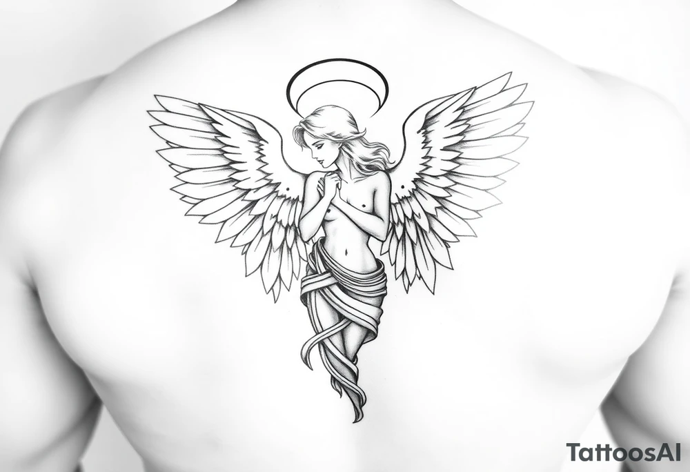 make a tattoo stencil of a female angel full body (toes to head) without clothes please. tattoo idea