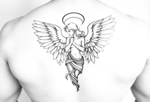 make a tattoo stencil of a female angel full body (toes to head) without clothes please. tattoo idea