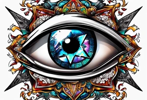 mirrored eye surrounded by a shuriken tattoo idea