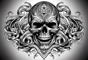 Skull with burning flames in mouth and snake through its eyes tattoo idea