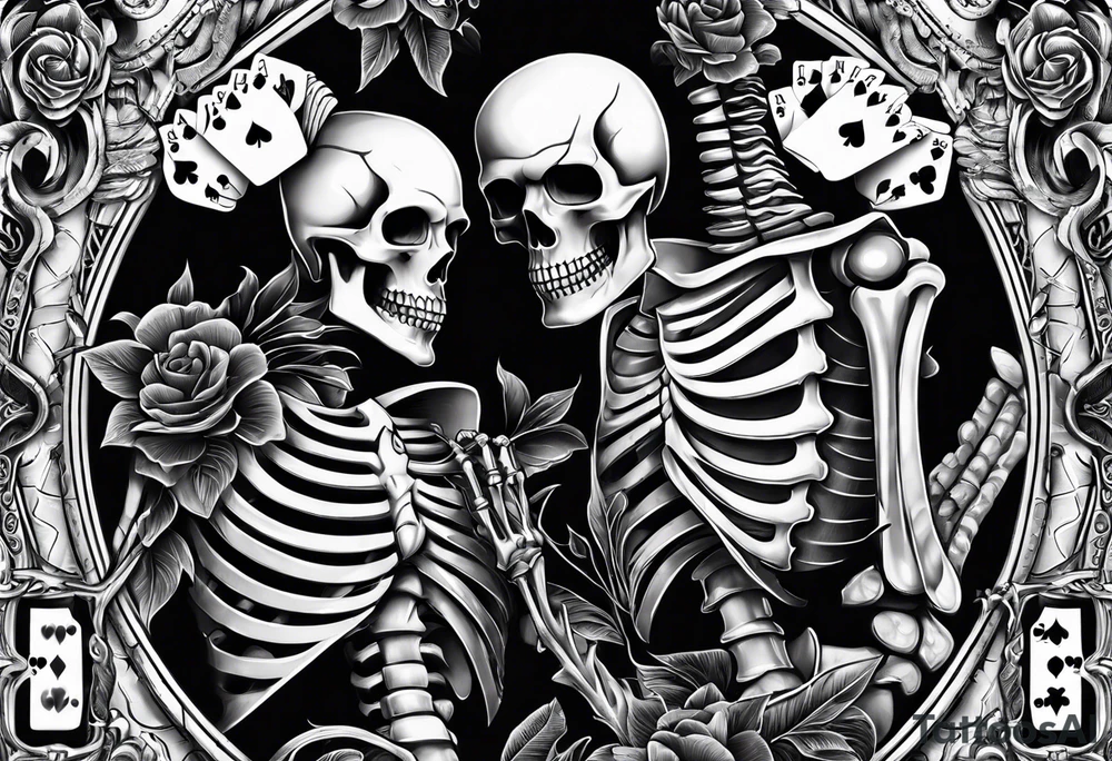 Skeleton holding 2 playing cards tattoo idea