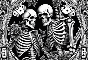 Skeleton holding 2 playing cards tattoo idea