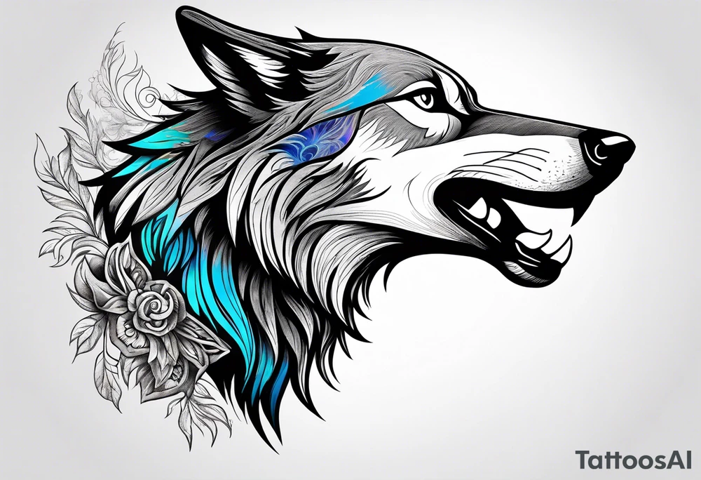 a colorful realistic wolf with a Raven tattoo idea