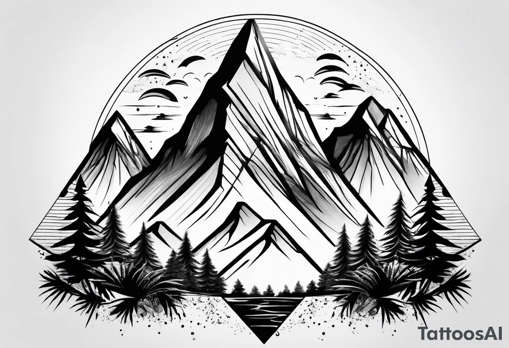 Mountains in a triangle with palm trees tattoo idea