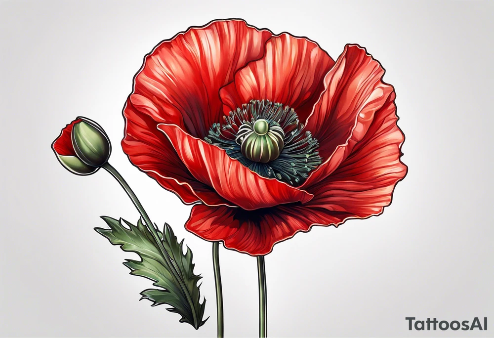 Red poppy flower with long stem tattoo idea