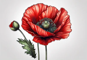 Red poppy flower with long stem tattoo idea