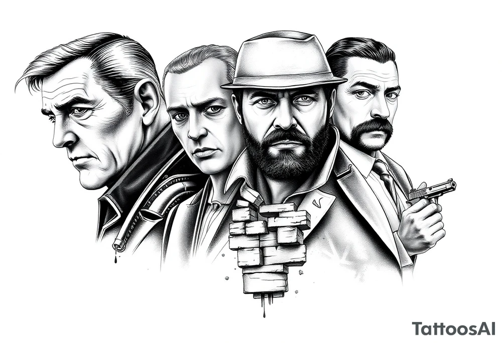 I want the characters off of the series on Disney plus snow fall. I want Franklen, Leon , gerome, avi and the fbi agent. I want the gaps with other bits from the series and the quote I built this shit brick by brick somwhere involved. I want this as an arm sleeve Tatoo tattoo idea