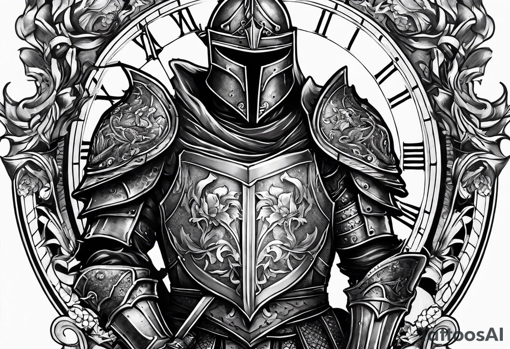 knight with heavy armor with clock and less detail tattoo idea knight with heavy armor with clock and less detail tattoo idea