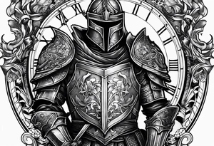 knight with heavy armor with clock and less detail tattoo idea