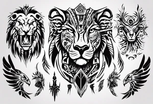 Adler und Löwe je halbseitig zusammengefügt tattoo idea