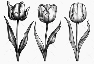 bunch of three tulips, one tulip with decay, one perfect tulip and one closed tulip, stem reflecting symbol of russian orthodox cross tattoo idea